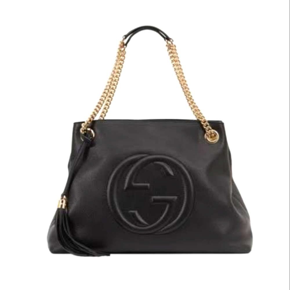 Gucci Soho Black Medium Double Chain Shoulder Bag Leather Shoulder Italy New Bag